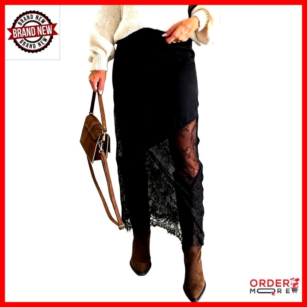 Satin Maxi Skirt High Waist Y2K Elegant Lace Patchwork Wrap A-Line